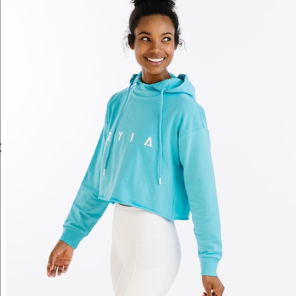 NWT Zyia Active Sky Blue ZYIA Raw Edge Crop Hoodie size XL - Picture 3 of 4